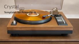  Presentation with record player - Presentation design featuring vintage-stereo-turntable-vinyl-record background and a coral colored foreground