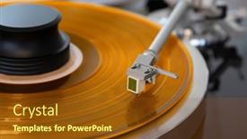  Presentation with vinyl record - Slide deck featuring vintage-stereo-turntable-vinyl-record background and a tawny brown colored foreground