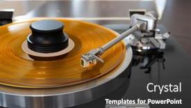  Presentation with vinyl record - PPT theme with vintage-stereo-turntable-vinyl-record background and a dark gray colored foreground