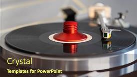  Presentation with vinyl record - Presentation design featuring vintage-stereo-turntable-vinyl-record background and a tawny brown colored foreground