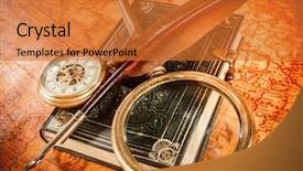  Presentation with vintage book - PPT theme having vintage still life - magnifying glass background and a red colored foreground