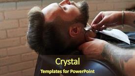  Presentation with barber - PPT layouts featuring vintage straight razor in barbershop background and a tawny brown colored foreground