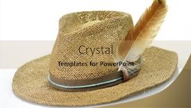  Presentation with feather - Audience pleasing presentation theme consisting of vintage straw hat with feather on white background backdrop and a yellow colored foreground