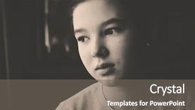  Presentation with sad girl - PPT layouts consisting of vintage style monochrome photo portrait of a sad teenage girl background and a gray colored foreground