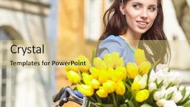  Presentation with vintage women - Amazing presentation theme having vintage style photo of a spring women backdrop and a yellow colored foreground