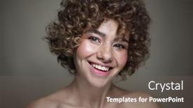  Presentation with curly hair - PPT layouts enhanced with vintage-style-portrait-of-smiling background and a violet colored foreground