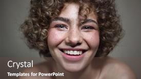  Presentation with curly hair - Amazing slide deck having vintage-style-portrait-of-smiling backdrop and a tawny brown colored foreground