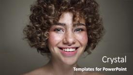  Presentation with curly hair - PPT theme consisting of vintage-style-portrait-of-smiling background and a dark gray colored foreground