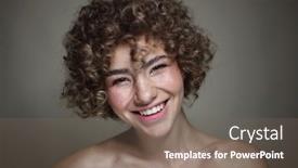  Presentation with curly hair - Beautiful PPT layouts featuring vintage-style-portrait-of-smiling backdrop and a violet colored foreground