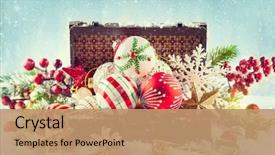  Presentation with suitcase - Colorful slide set enhanced with vintage suitcase with festive christmas backdrop and a coral colored foreground