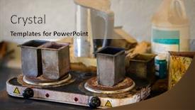  Presentation with boil - PPT theme consisting of vintage-tabletop-electric-stove background and a coral colored foreground