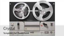  Presentation with tape recorder - Beautiful presentation theme featuring reel - vintage tape recorder isolated backdrop and a light gray colored foreground