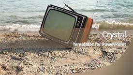  Presentation with television - Beautiful theme featuring vintage television on the lake backdrop and a coral colored foreground
