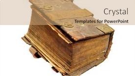  Presentation with vintage book - Cool new PPT theme with vintage-thick-book-on-white backdrop and a coral colored foreground