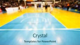  Presentation with basketball court - Presentation theme featuring vintage tone blur image of basketball court background and a sky blue colored foreground