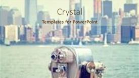  Presentation with liberty - PPT theme enhanced with vintage toned binoculars looking at the downtown manhattan skyline from liberty island background and a cream colored foreground