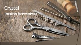  Presentation with barber shop - PPT theme with vintage tools of barber shop background and a coral colored foreground