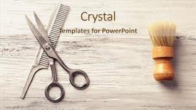  Presentation with barber - Cool new PPT layouts with vintage tools of barber shop backdrop and a lemonade colored foreground