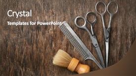  Presentation with barber shop - PPT layouts consisting of vintage tools of barber shop background and a tawny brown colored foreground