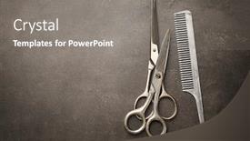  Presentation with barber shop - PPT theme with beauty salon hair style elements - vintage tools of barber shop background and a gray colored foreground
