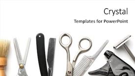 Presentation with barber shop - Slide set consisting of vintage tools of barber shop background and a white colored foreground