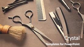  Presentation with barber shop - Audience pleasing PPT theme consisting of vintage tools of barber shop backdrop and a coral colored foreground