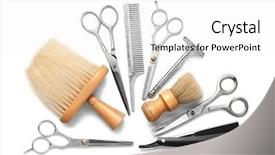  Presentation with barber shop - PPT theme having vintage tools of barber shop background and a white colored foreground