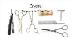  Presentation with barber shop - Cool new slide deck with vintage tools of barber shop backdrop and a white colored foreground