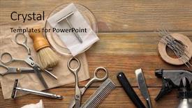  Presentation with barber shop - PPT layouts enhanced with vintage tools of barber shop background and a coral colored foreground