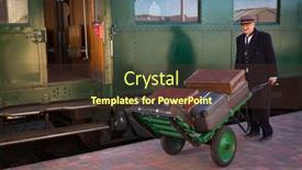  Presentation with luggage - Presentation design consisting of vintage-train-baggage-porter-transporting background and a  colored foreground