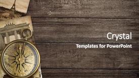  Presentation with vintage compass - Presentation theme consisting of vintage travel - brass antique compass on table background and a tawny brown colored foreground