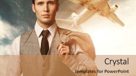  Presentation with concept - Colorful slide set enhanced with vintage travel - businessman traveling concept backdrop and a coral colored foreground