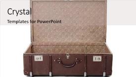  Presentation with old fashioned black and white - Cool new presentation theme with vintage travel - open old suitcase isolated backdrop and a mint green colored foreground