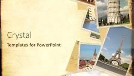  Presentation with vintage paper - Presentation theme with vintage travel background with old paper texture and retro photos of european landmarks mock up template copy space for text background and a cream colored foreground