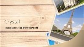  Presentation with old wood planks - Cool new presentation theme with vintage travel background with old wood planks texture and retro photos of european landmarks mock up template copy space for text backdrop and a lemonade colored foreground