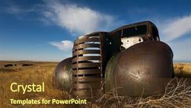  Presentation with abandoned - Presentation having vintage truck abandoned and rusting background and a tawny brown colored foreground