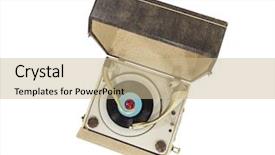  Presentation with record player - Presentation consisting of vintage turntable record player box background and a soft green colored foreground