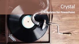  Presentation with record player - Cool new slide deck with vintage turntable vinyl record player backdrop and a coral colored foreground