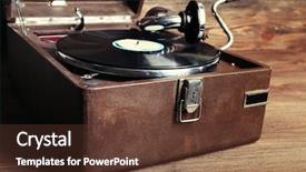  Presentation with vinyl - Presentation design featuring electronic records - vintage turntable vinyl record player background and a tawny brown colored foreground
