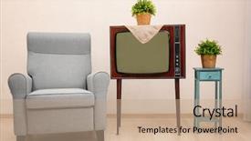  Presentation with living room - Cool new slide deck with vintage tv set in living backdrop and a coral colored foreground
