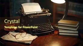  Presentation with home office - Cool new presentation design with vintage-typewriter-on-wooden-table backdrop and a wine colored foreground