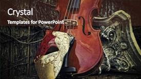  Presentation with roman column - Cool new slides with vintage venetian musical notes mask backdrop and a tawny brown colored foreground