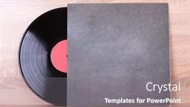  Presentation with vinyl - Presentation theme having vintage-vinyl-discs-on-wooden background and a gray colored foreground