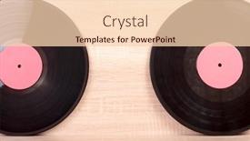  Presentation with vinyl - Audience pleasing PPT theme consisting of vintage-vinyl-discs-on-wooden backdrop and a lemonade colored foreground