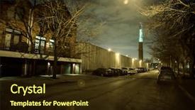  Presentation with city night - Colorful presentation theme enhanced with vintage warehouse and a smokestack backdrop and a wine colored foreground