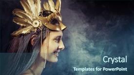  Presentation with warrior woman - Colorful presentation design enhanced with vintage warrior woman with gold backdrop and a ocean colored foreground