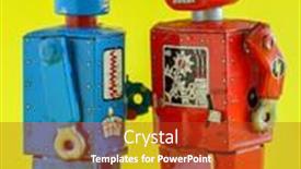 Presentation with robot toy - Colorful slide set enhanced with vintage-wind-up-toy-robot backdrop and a crimson colored foreground