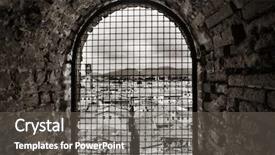  Presentation with aerial view of cape town - PPT theme featuring vintage window with historic buildings background and a gray colored foreground
