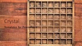  Presentation with wood rustic - Beautiful PPT theme featuring vintage wood printer typesetter drawer or shadow box with numerous dividers against rustic wooden table with a copy space backdrop and a coral colored foreground