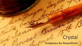  Presentation with 18th century - PPT layouts featuring genealogy - vintage wooden-handled nib pen background and a yellow colored foreground